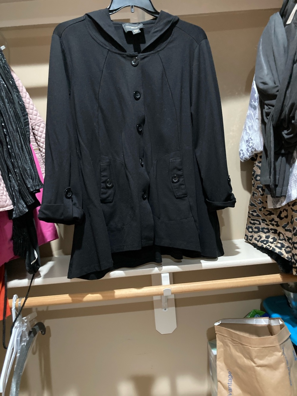 Christian Siriano Black Hooded Button Front Jacket